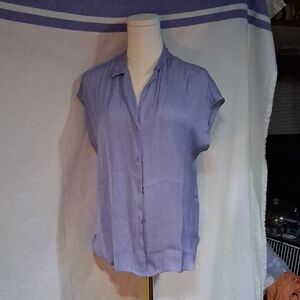 Nine West Purple Cap Sleeve Blouse with Mandarin Collar